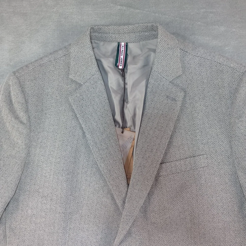 Preppy Office Sport Coat Mens L Grey Herringbone 2 Button Blazer Dark Academia